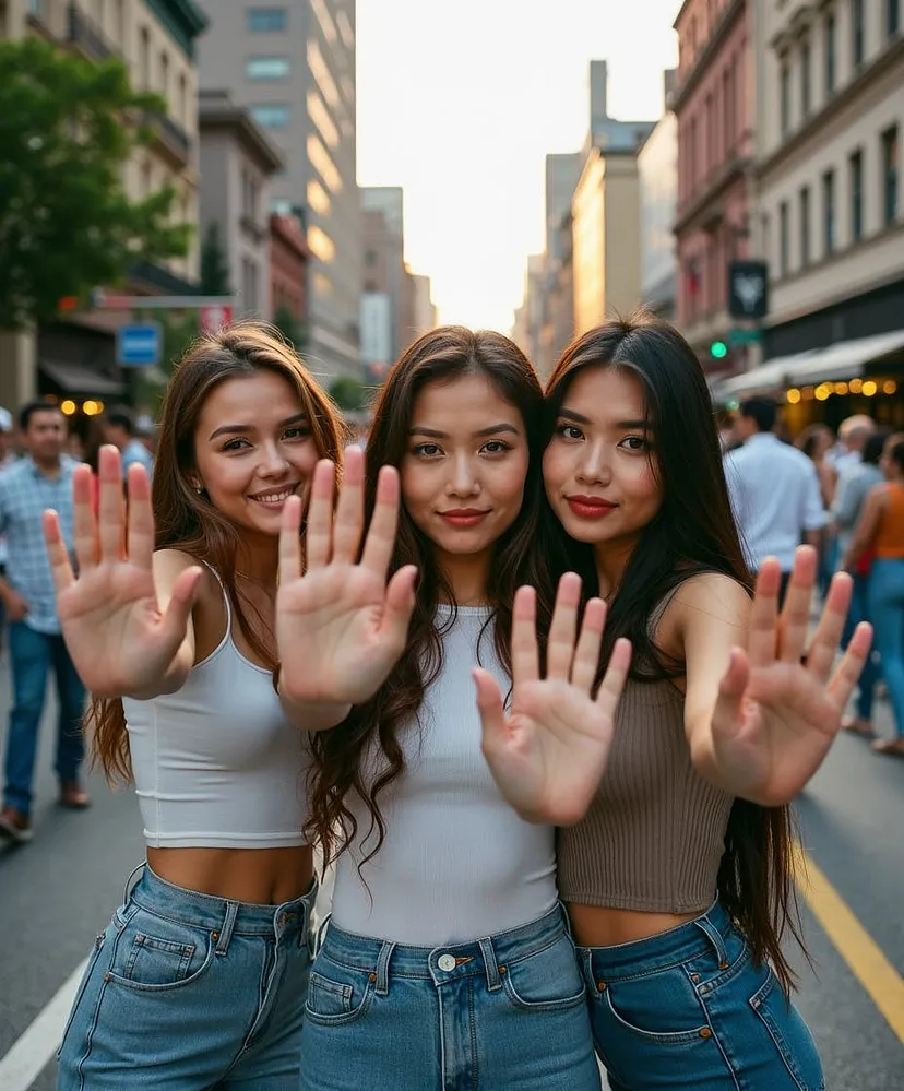 Immagine di tre donne che mostrano la mano