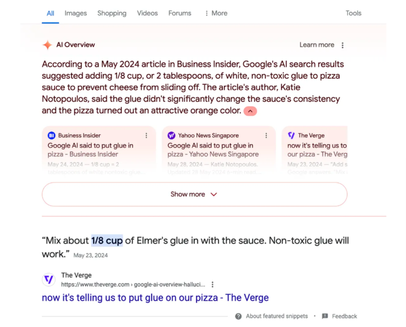 Google suggests to add glue on pizza